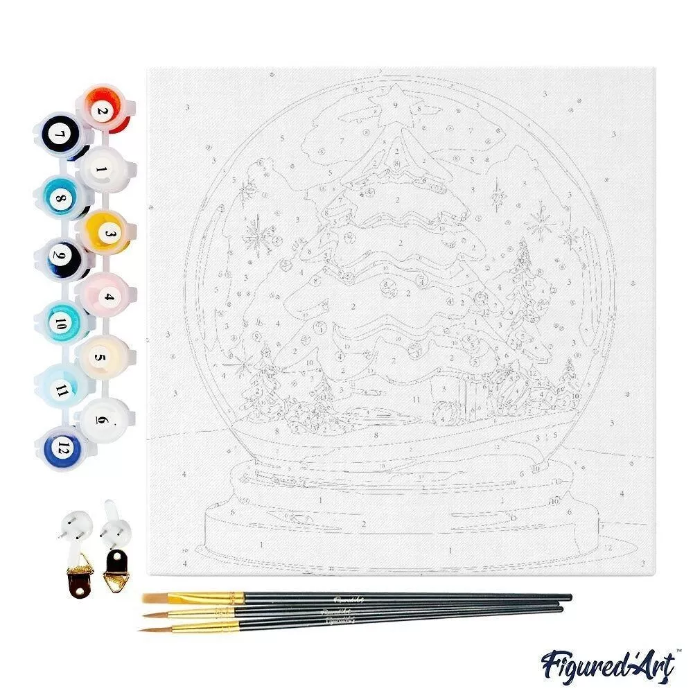 Peinture par numéro - Boule à neige et sapin de Noël (mini)