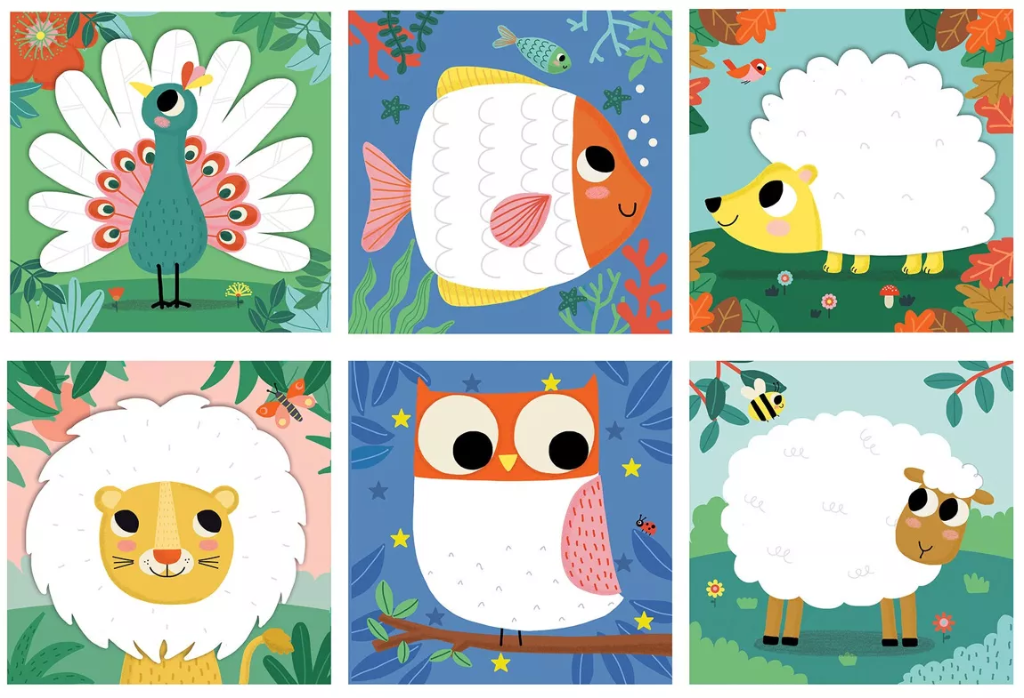 Kit Tableaux faciles - Peinture au doigt - Animaux colorés