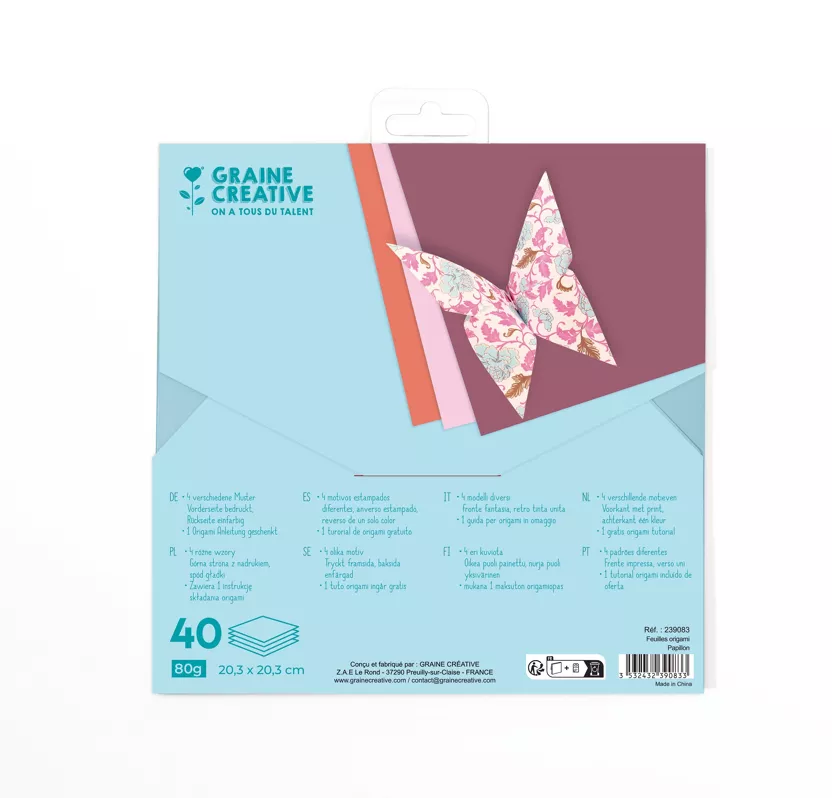 Pochette 40 feuilles Origami (20x20) - Papillons