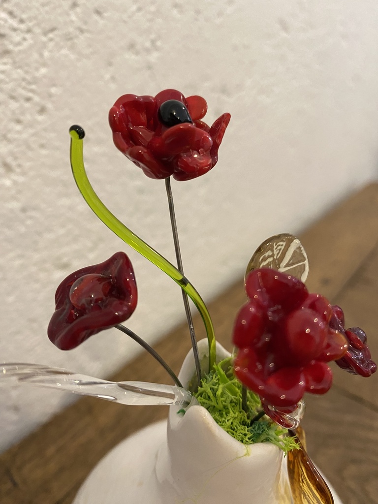 Vase fleurs en verre de Murano - Coquelicots